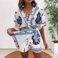 📢📢40% OFF !! ⏰Women's Tropical Print V-Neck Wrap Romper