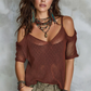 👕40% OFF! ✨ Women's Cold-Shoulder Knit Top – Open-Knit, Bohemian, Summer