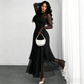 👗40% OFF NOW!✨ Women's Sheer Bell Sleeve Maxi Dress – High-Waist & Dramatic Slit – Elegant Party & Wedding Guest Gown 🌹