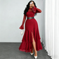 👗40% OFF NOW!✨ Women's Sheer Bell Sleeve Maxi Dress – High-Waist & Dramatic Slit – Elegant Party & Wedding Guest Gown 🌹