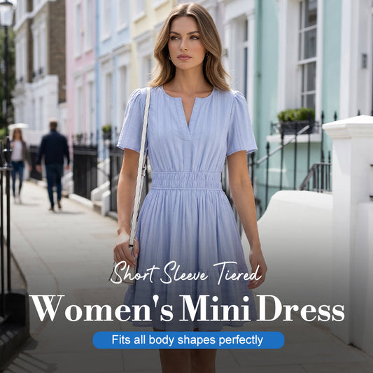 ☀️🌸Women’s Tiered Mini Dress🍀 – Short Sleeve, Sweet Summer Style & Everyday Comfort 👗