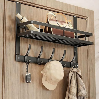 🚪40% OFF NOW ! ⚡Over The Door Hooks with Basket – Sturdy Heavy-Duty Build, No Drill Installation, Holds Up To 50lbs for Efficient Home Storage✨