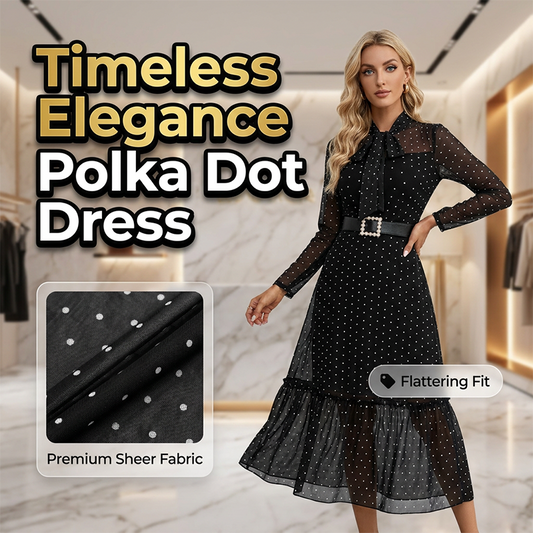 🏖️New arrival 40% OFF!🌊Elegant Polka Dot Tie-Neck Midi Dress 