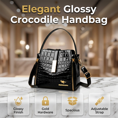 👜 LIMITED-TIME 40% OFF! ✨ Glossy Crocodile Pattern Women's Handbag – Structured, Gold Hardware, Spacious & Chic 💼