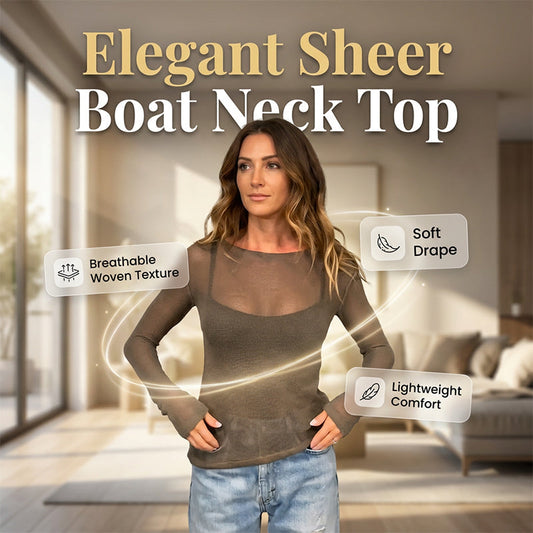 🥇New arrival 40% OFF!🌊Women's Sheer Long Sleeve Boat Neck Top