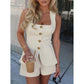👚50% OFF!✨Square Neck Vest & Shorts Set – Elegant Neckline, Gold Buttons, Structured Fit 🥂