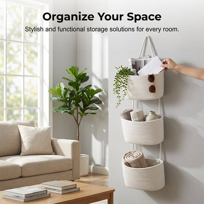 🧺🌾Boho Rope-Woven Wall-Hanging Storage Organizer | Sturdy Seamless Stitching with Thick Rope Loops🪜