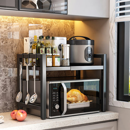 🍳✨Expandable Microwave Countertop Rack with Adjustable Shelf & Hooks🧰