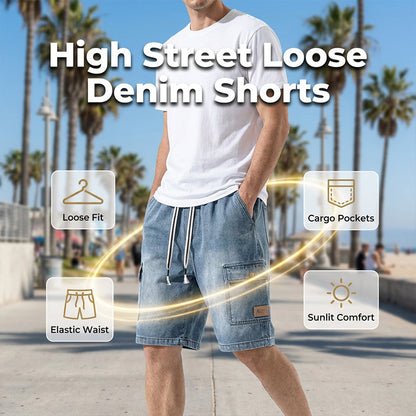 🩳 40% OFF NOW! 🏙️ Men's Loose Denim Cargo Shorts – High street style & adjustable fit – Durable cotton, perfect for skatepark or summer streets 🛹
