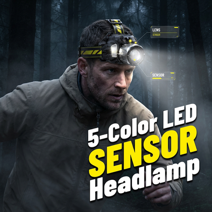 🔦✨ Rechargeable 5-Color LED Headlamp – Motion Sensor & Fishing/UV Modes 💡