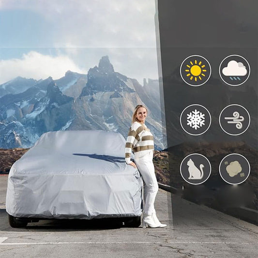 🚗🌧️All-Season Silver-Coated Car Cover for Hatchbacks and Two-Box Cars | Reduces Interior Heat and Protects Paint for Year-Round Outdoor Parking🌞