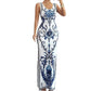 👗Women's Classic Floral Print Maxi Dress – Bodycon, Side Slit, Porcelain Pattern 💙