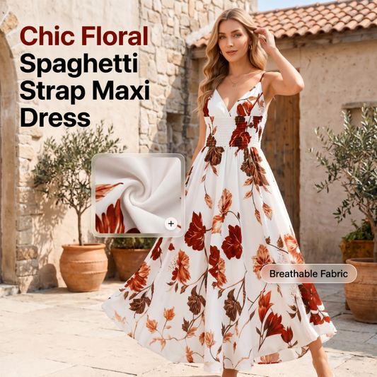 👗🌸Women's Printed Spaghetti Strap Maxi Dress