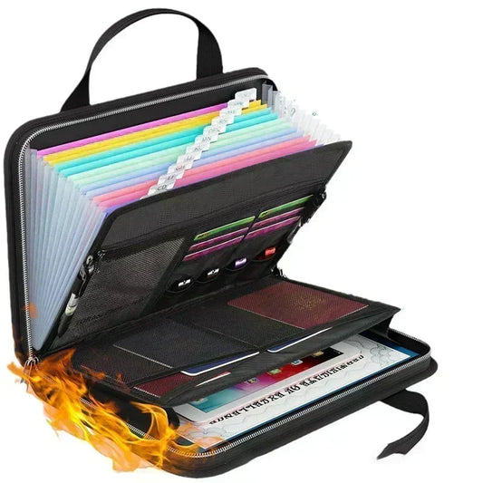 🔥🗂️Fire-Retardant, Water-Resistant Accordion File Folder | Multi-Pocket with Handle & Label Tabs🏷️