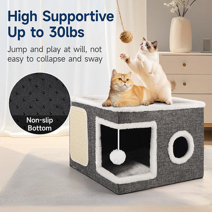 🐱🏠Foldable 2-in-1 Cat Cube House – Dual-Level Bed with Scratching Pad🐾