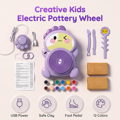 🏺🪐Kids Electric Pottery Wheel Kit with Foot Pedal, Clay & Paints