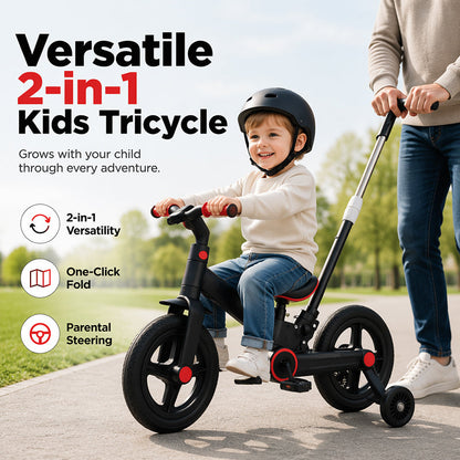 2-in-1 Convertible Kids' Tricycle and Balance Bike with Parent Push Handle