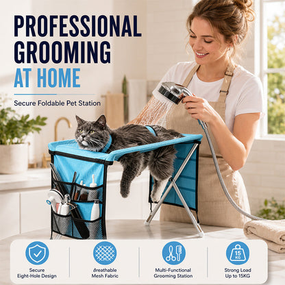 🐱🐶2-in-1 Foldable Pet Grooming Hammock & Stand🛋️