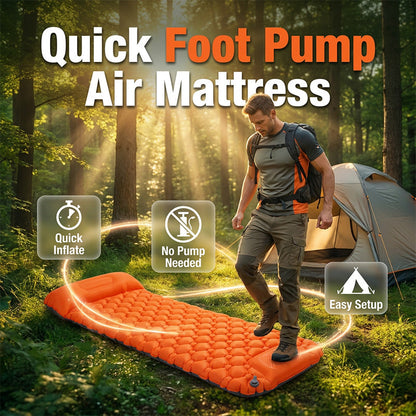 ⛺💤Inflatable Camping Sleeping Pad with Built-In Foot Pump & Pillow