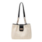 👜🌾Women’s Woven Straw Shoulder Bag with Faux Leather Trim