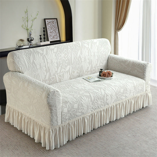 🛋️🛡️Full-Coverage Jacquard Sofa Slipcover with Ruffled Skirt