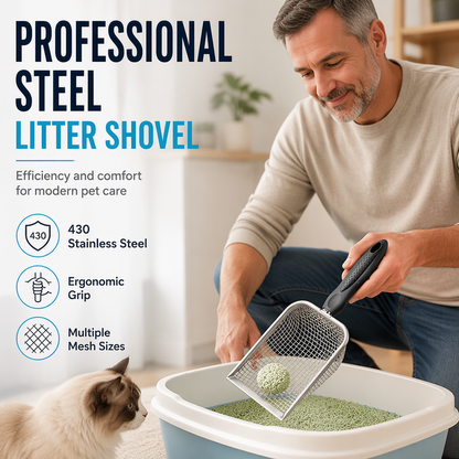 🕸️🐾Stainless Steel Fine-Mesh Cat Litter Scoop with Non-Slip Handle