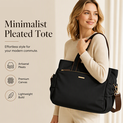 👝🌸Women’s Pleated Canvas Tote Bag with Multi-Pocket Design