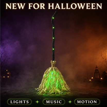 🧙👻Animated Witch Broom Halloween Decoration with Lights & Sound🥳