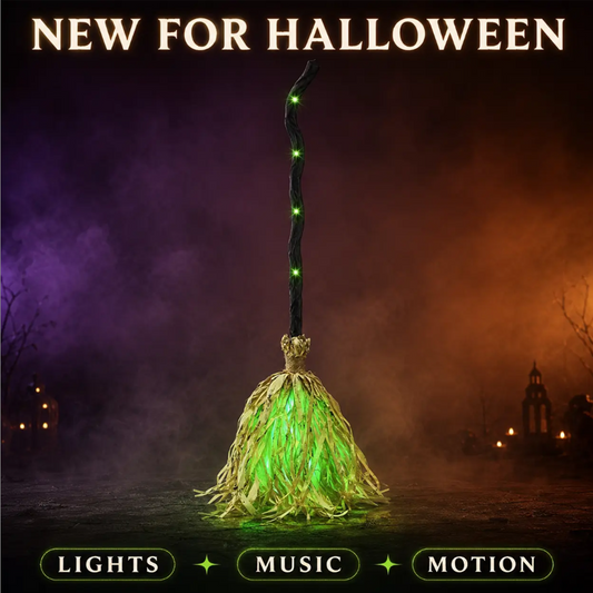 🧙👻Animated Witch Broom Halloween Decoration with Lights & Sound🥳