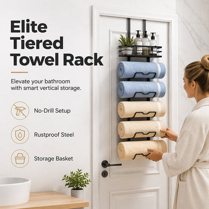 🚪🛁Over-the-Door Towel Rack with Storage Shelf – No-Drill Bathroom Organizer