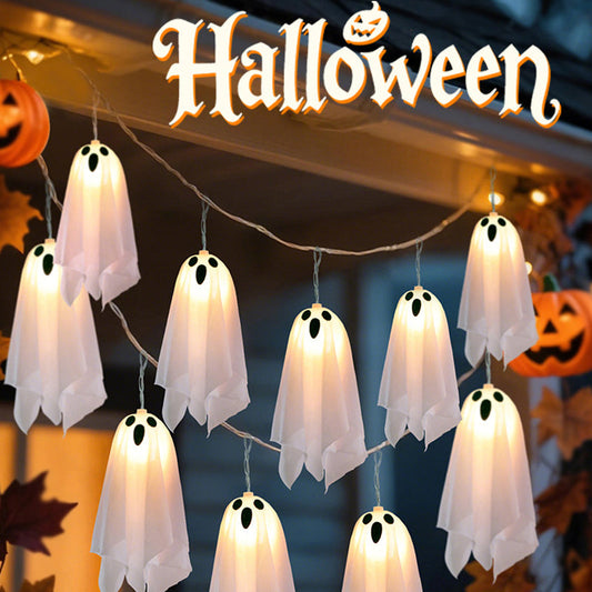 👻Halloween Ghost String Lights – 10-Piece LED Spooky Outdoor Decor🎃