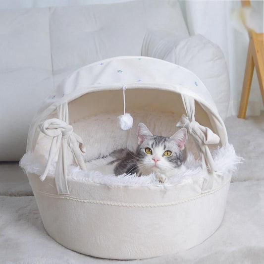 🛏️🐱Semi-Enclosed Plush Cradle Cat Bed