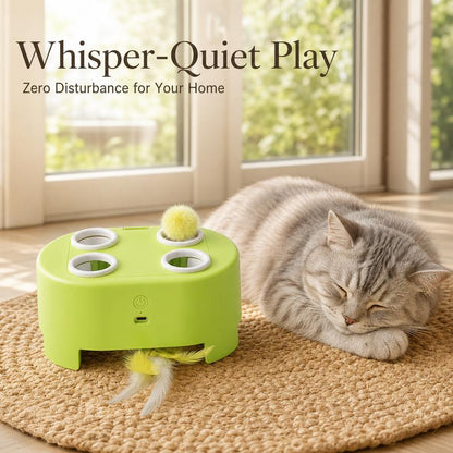 🐱🐹Rechargeable Whack-A-Mole Cat Toy | Dual-Action Pom-Pom & Rotating Feather Play🐾