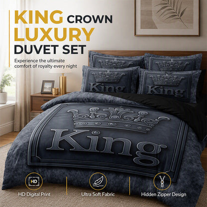 🛌☁️Modern Crown‑Print 3‑Piece Bedding Set | Soft Brushed Micro‑Fiber Duvet‑Cover Kit🧵