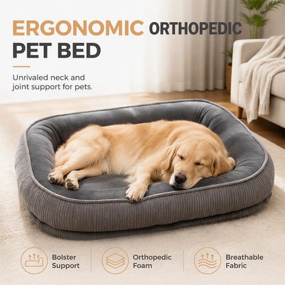🛋️🐾All-Season Bolster-Style Pet Bed | Dual-Texture Fabric Provides Cozy Rest All Year Round🪑