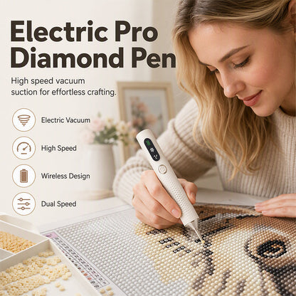 💎🔥Rechargeable Electric Diamond Pen – Auto-Suction, Wax-Free, LED Light, Cordless for Diamond Painting & Jewelry DIY ✨