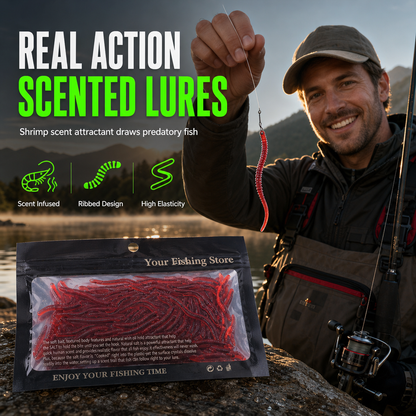 🎣🪱Scented Artificial Earthworm Lures | Ribbed Body Creates Lifelike Underwater Action
