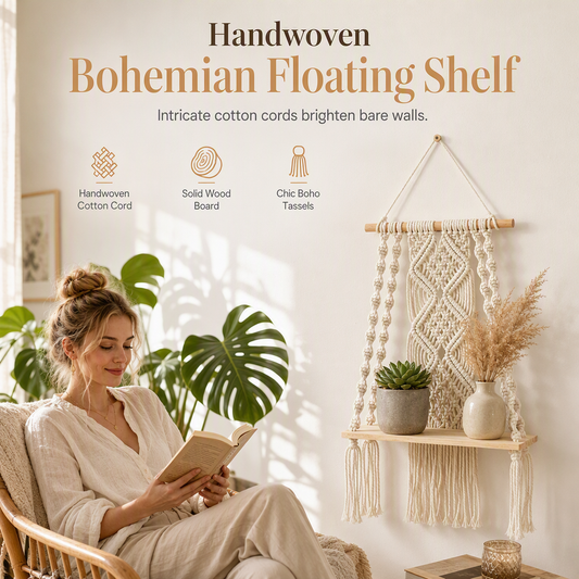 🎁 2026 NEW ARRIVALS 50% OFF! ✨ Bohemian Hand Woven Macrame Wall Hanging Floating Shelf – Artisan Hand-Knotted Patterns, Sturdy Wood Platform & Chic Tassel Design – Perfect for Books, Plants & Living Room Decor 🧶