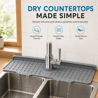🚰🌊Trimmable Silicone Faucet Splash-Guard Mat | Reduces Standing Water, Limescale, and Mold Risk Around Sink Countertops🧽