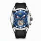 ⌚⚙️Men’s Tonneau Quartz Chronograph Watch | Decorative Skeleton Dial with Moon Phase Display🕳️