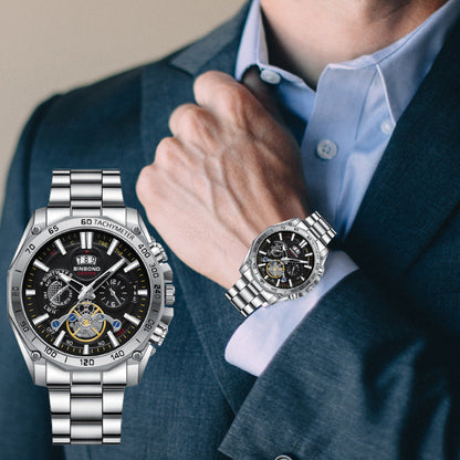 ⌚🧔Men’s Business-Casual Quartz Watch | Large Dial, Stainless Steel Strap with Luminous Hands & Date💼