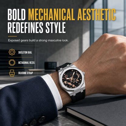 ⌚🕳️Men’s Sport Quartz Watch | Mechanical-Style Hollow-Dial Design with Luminous Hands & Date💎