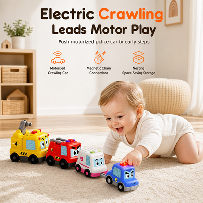 🚗👶 4-Piece Magnetic Electric Toy Car Set | Sound and Light Features Encourage Toddlers to Crawl🎵