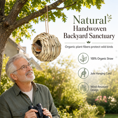 🐦🪺Hand-Woven Spherical Straw Bird Nest | Dense-Weave Shelter Ornament for Backyard Birds🌾
