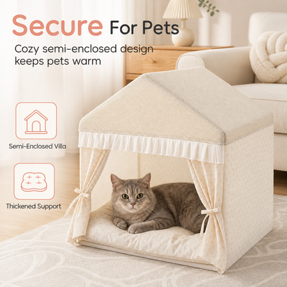 🏕️🐱Semi-Enclosed Indoor Pet Tent-House | Breathable Mesh Roof, Thick Padding☁️