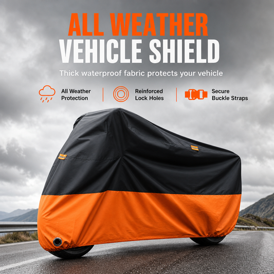 🏍️🌧️Water-Repellent Oxford Cloth Motorcycle Cover | Silver-Coated Lining, Lock Holes, and Reflective Strips for Outdoor Bike Protection💧