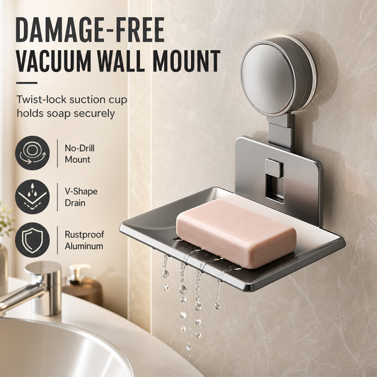 🧼🔄Twist-Lock Vacuum-Suction Wall-Mount Soap Dish | No-Drill, No-Residue, Reusable Bathroom Wall Mount🚿
