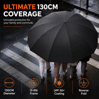 ☂️🔙Extra-Large Reverse-Fold Sun-Rain Umbrella |125–130 cm Canopy for Family Commutes and Outdoor Activities👨‍👩‍👧