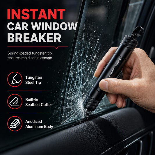🚨🪟Mini Spring-Loaded Car Emergency Escape Tool | Window Breaker & Recessed Seatbelt Cutter🧪