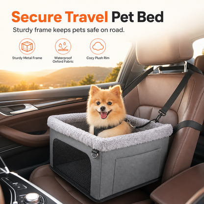 🐕🚗Heavy-Duty Metal-Frame Dog Car Booster Seat | Water- and Scratch-Resistant Oxford Fabric, Built-In Safety Tether🐶